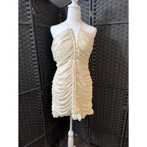 Moon Muse Ruched Halter Mini Dress Ivory NWT Romantic Bridal Resort Size L